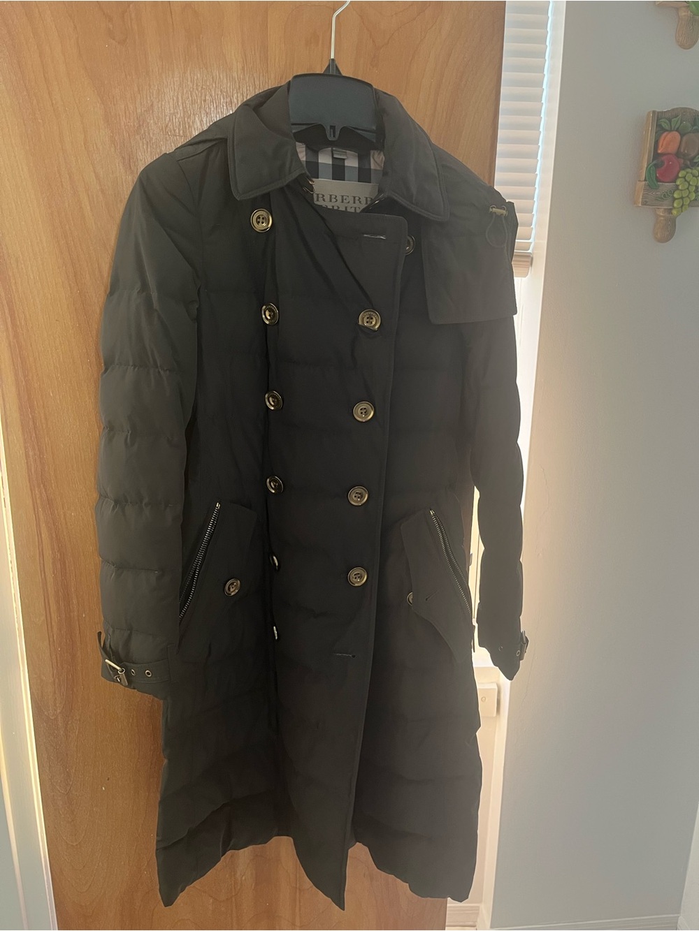 Burberry dark olive green Quilted Double-Breasted Coat with Gold Buttons